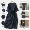 A new summer style of dark blue dress for women, which is slimming and shaping full image